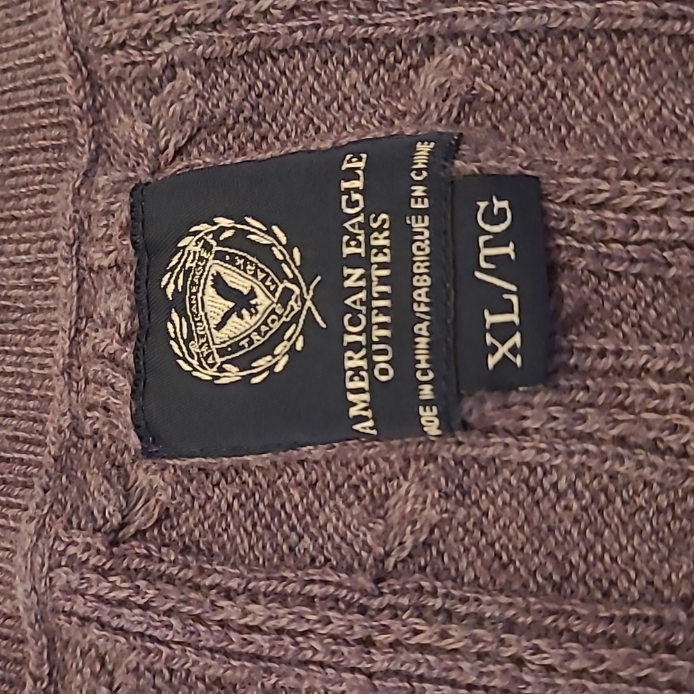 EUC Y2K American Eagle Purple V-neck Cableknit Sweater - Picture 4 of 12